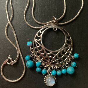 Southwestern Style Sterling Silver Turquoise & Moonstone Chain Necklace